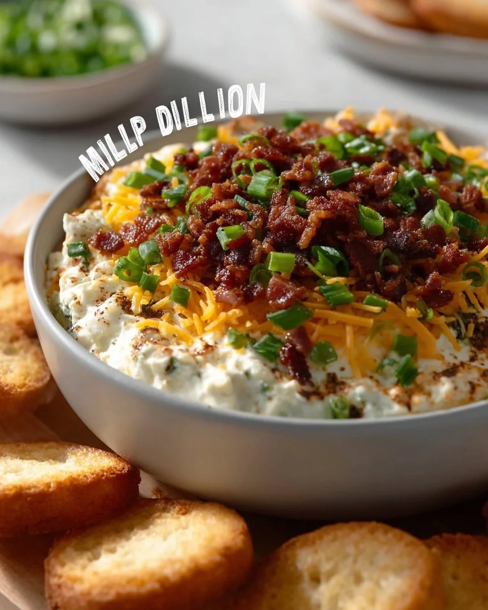 Savory Million Dollar Dip served in a bowl with crackers and veggies