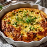 Mushroom and Gruyere Crustless Quiche served on a plate