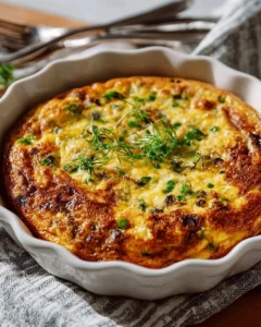 Mushroom and Gruyere Crustless Quiche served on a plate