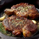Perfectly pan-seared ribeye steak with a golden crust and juicy interior