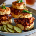 Plate of quick chicken biscuit bites garnished with herbs