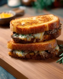 Delicious Roast Beef Melt Sandwich with beef, cheese, and toppings