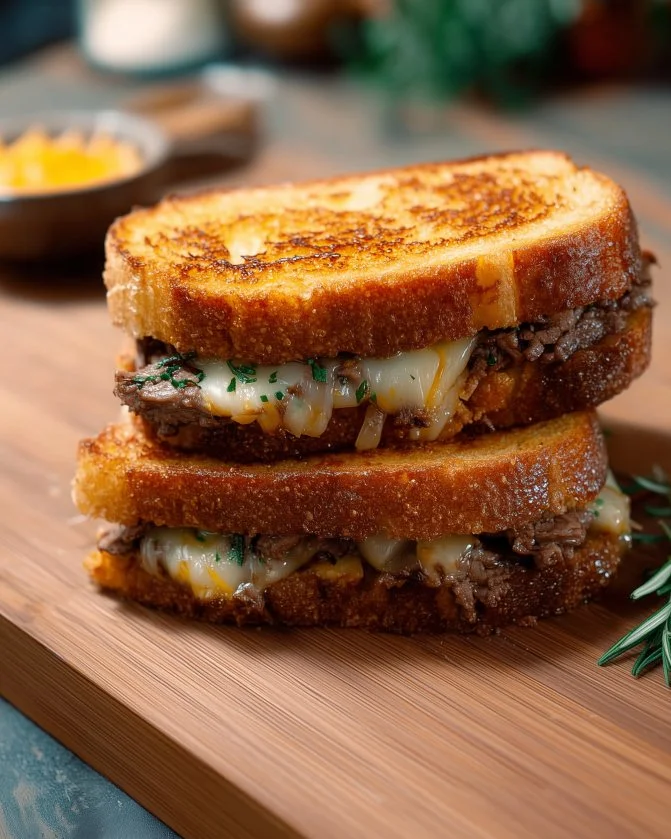Delicious Roast Beef Melt Sandwich with beef, cheese, and toppings