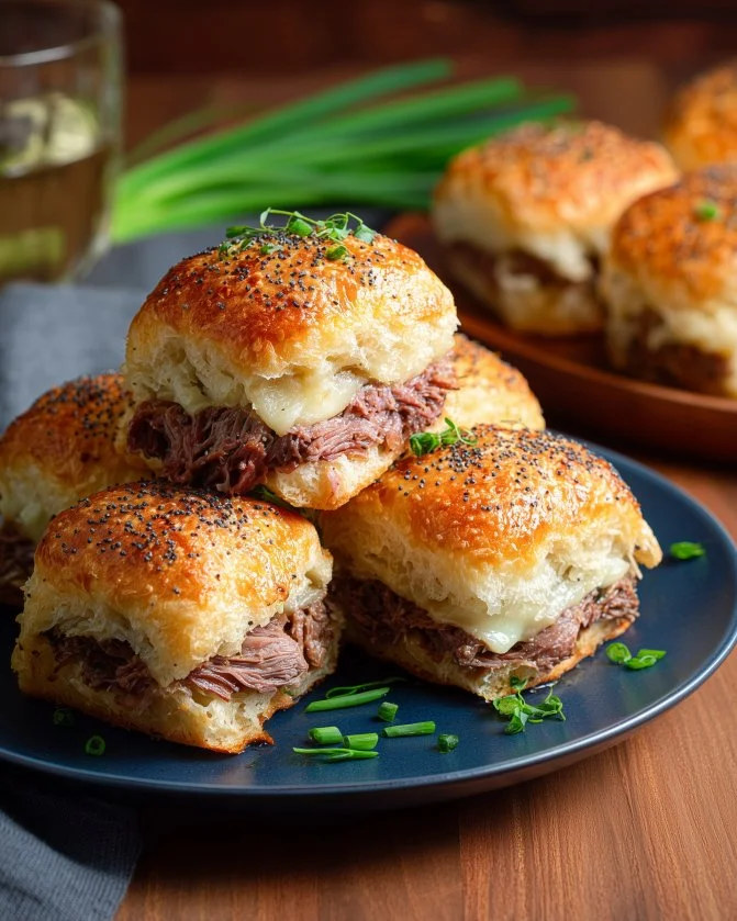 Delicious roast beef sliders served with toppings and condiments