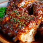 Slow-cooker barbecue ribs served on a platter with sauce
