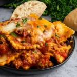 Delicious slow cooker lasagna with ravioli served on a plate