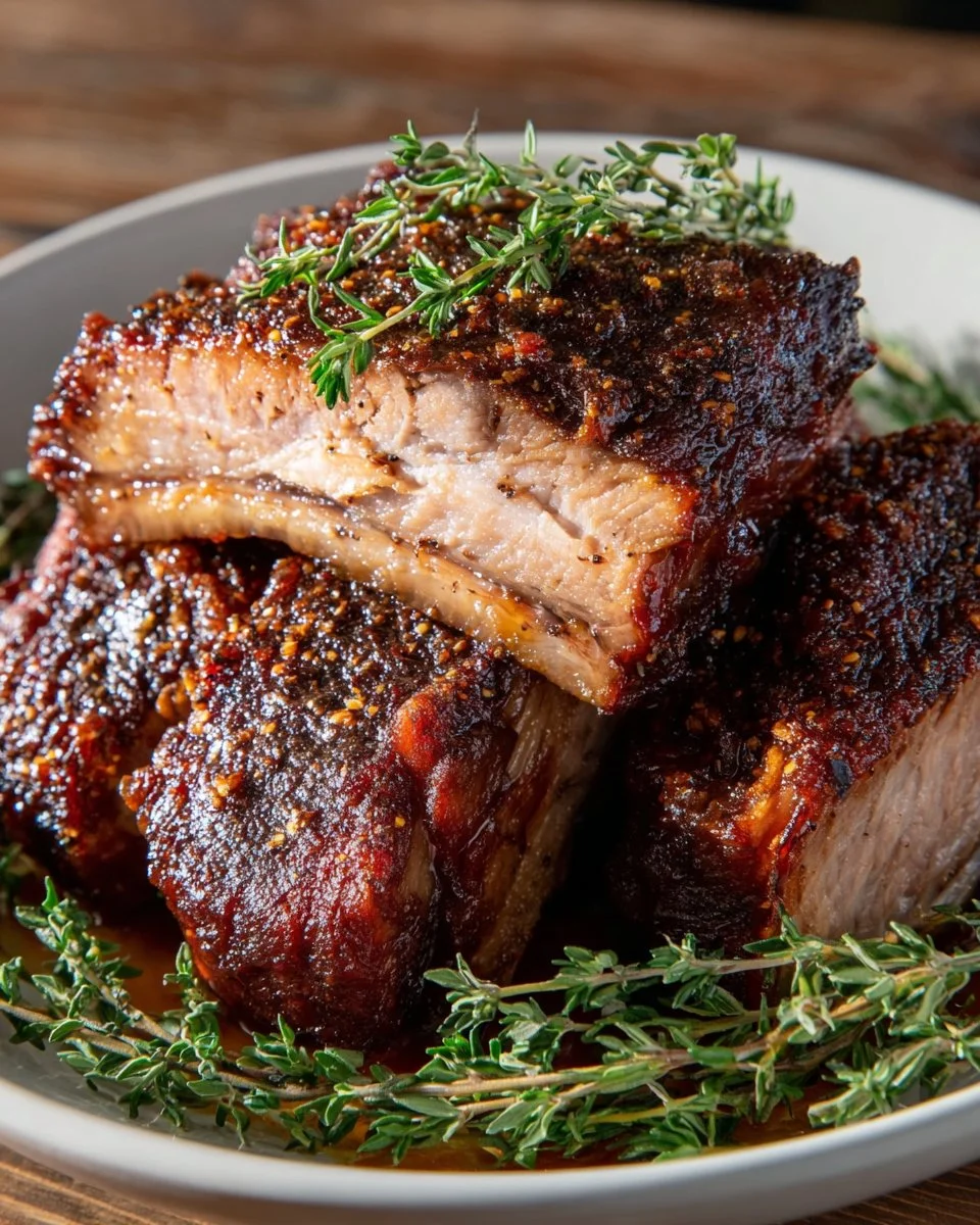 Delicious spicy Cajun pork ribs served on a platter