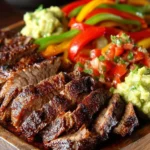 Delicious steak fajitas marinated traditionally with fresh vegetables.