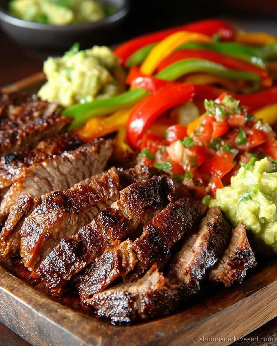 Delicious steak fajitas marinated traditionally with fresh vegetables.