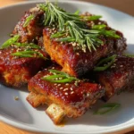 Sweet and sour Chinese spare ribs served with garnish