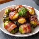 Bacon-Wrapped Brussels Sprouts served on a platter