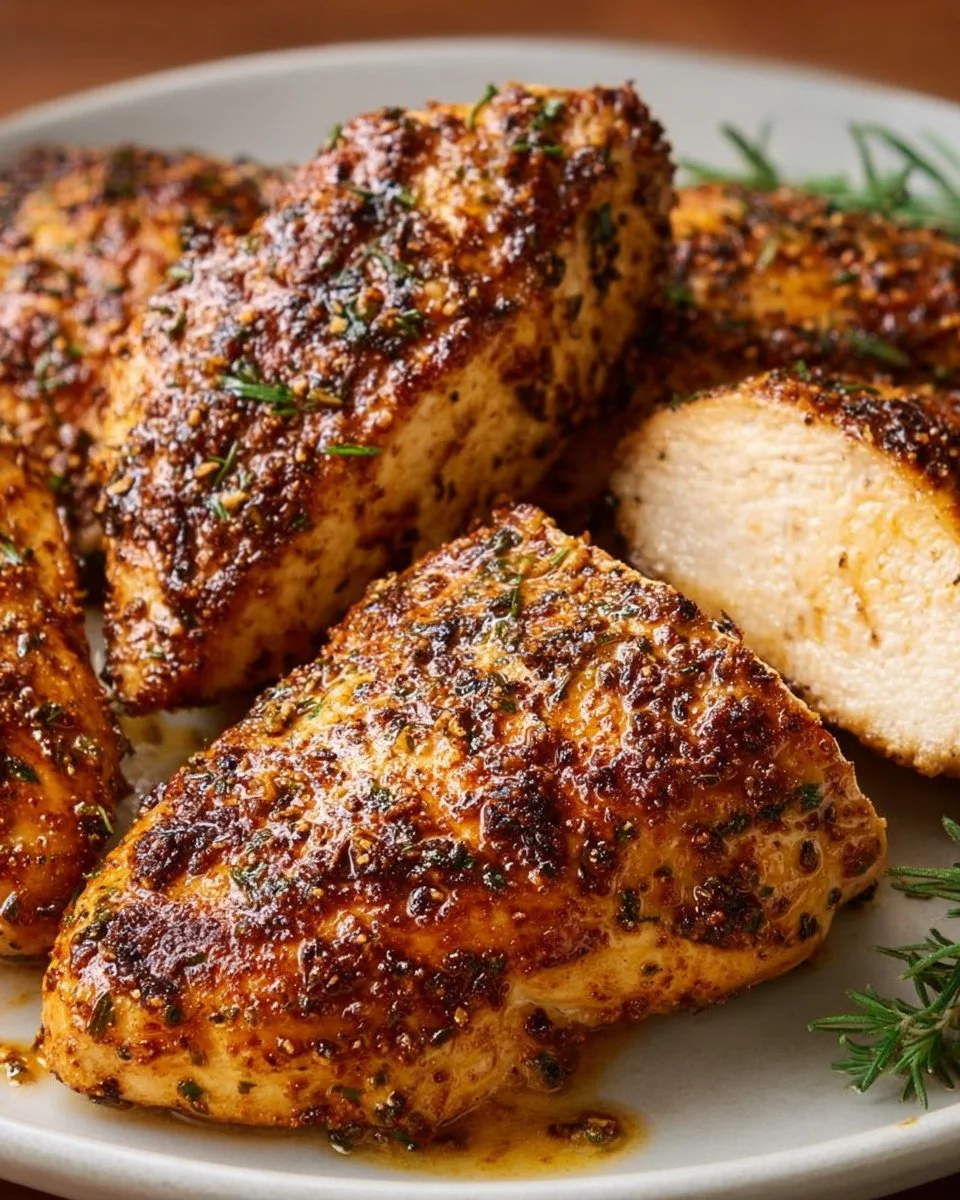 Juicy and tender baked chicken breast served on a plate