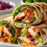 Delicious Buffalo Chicken Wraps with spicy chicken and fresh vegetables
