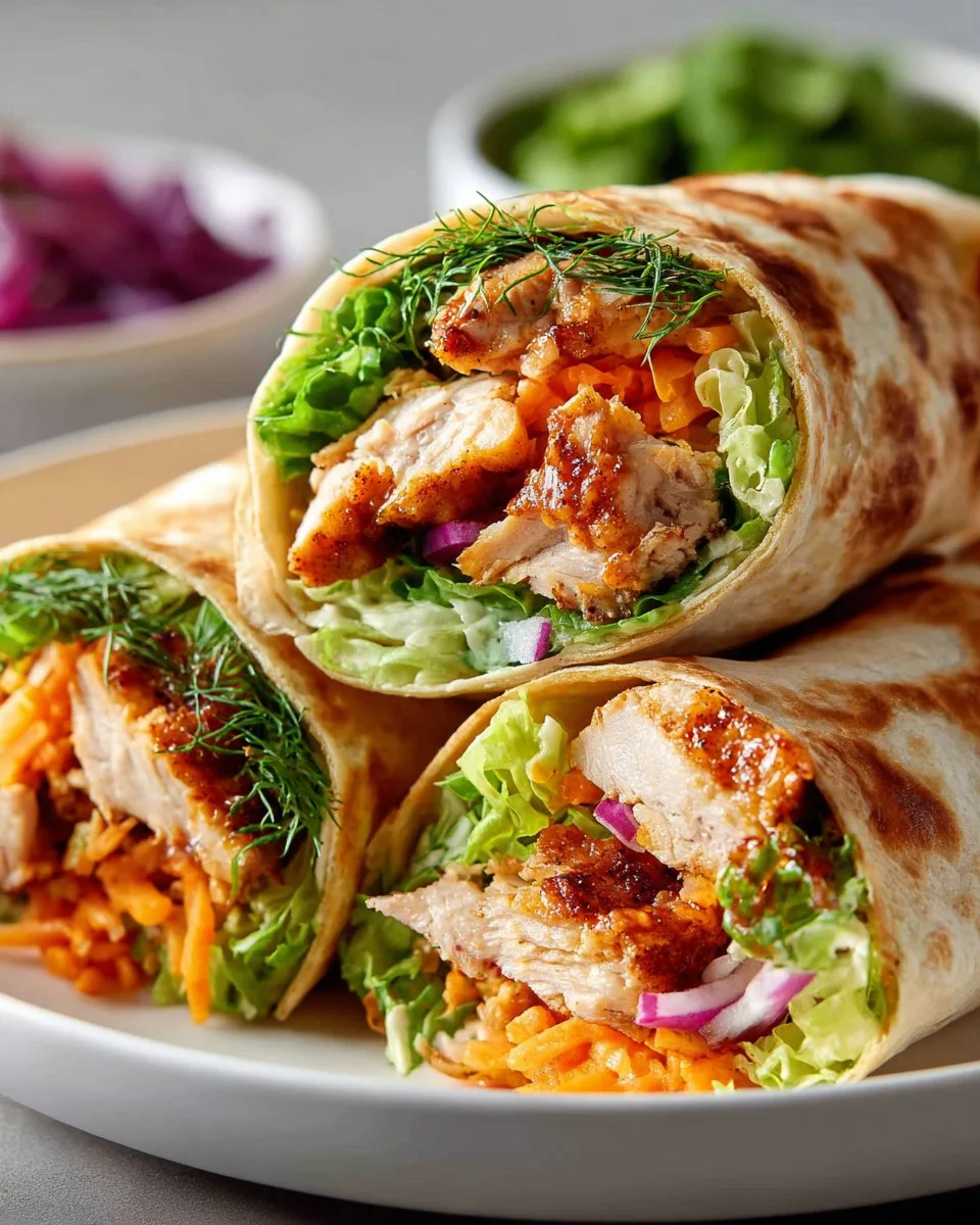 Delicious Buffalo Chicken Wraps with spicy chicken and fresh vegetables