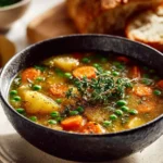 Creamy vegetable soup in a bowl with fresh ingredients