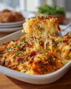 Creamy and cheesy Crack Chicken Casserole topped with herbs