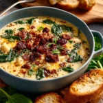 Bowl of creamy Tuscan chicken soup garnished with herbs and vegetables.