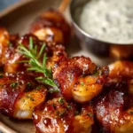 Delicious easy bacon wrapped shrimp appetizers served on a platter