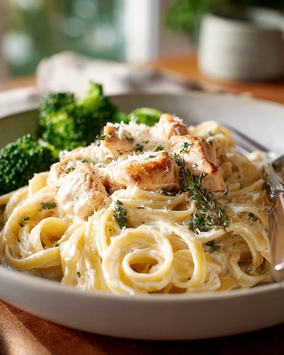Creamy Chicken Fettuccine Alfredo served with fresh parsley