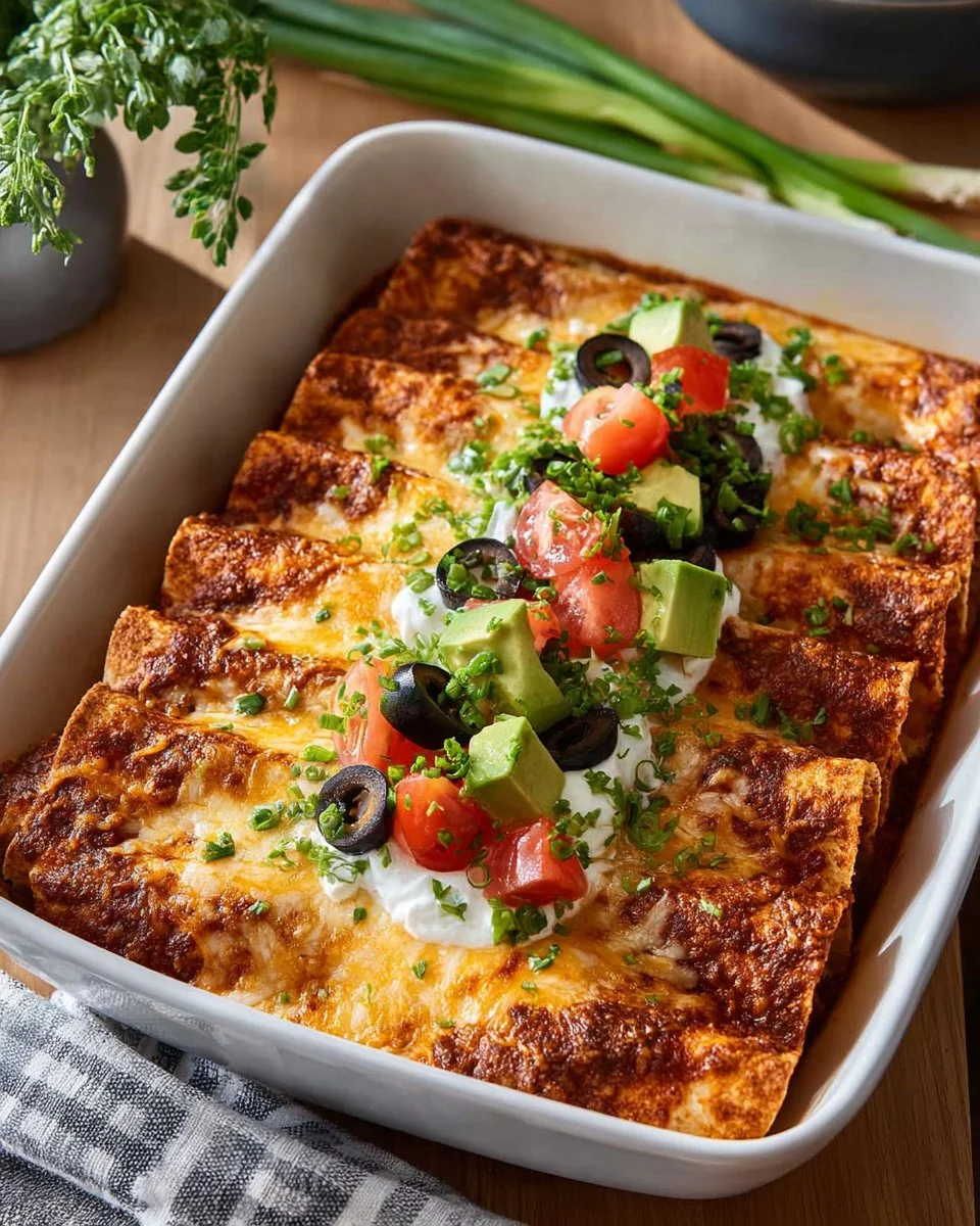 Delicious easy ground beef enchiladas topped with cheese and salsa.