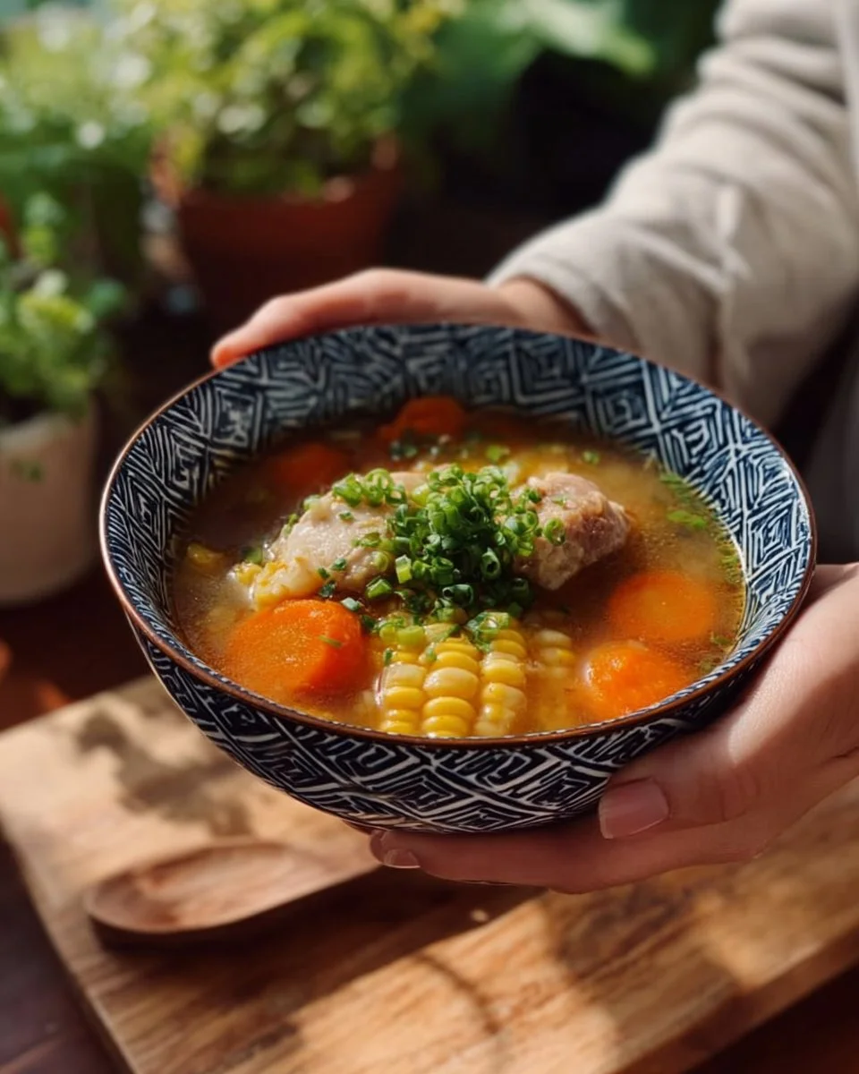 Bowl of easy vegetable soup with fresh vegetables and herbs