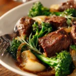 Ginger-Lemon Beef & Broccoli dish served in a bowl with vibrant colors