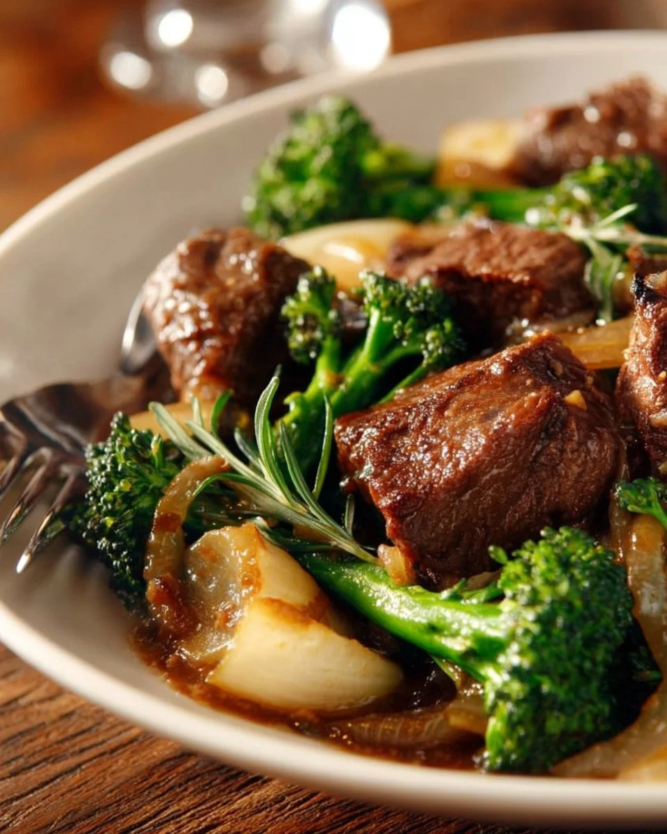 Ginger-Lemon Beef & Broccoli dish served in a bowl with vibrant colors