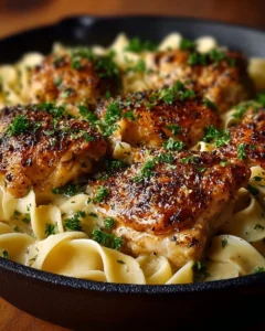 One-Pan Chicken with Buttered Noodles dish featuring tender chicken and buttery noodles
