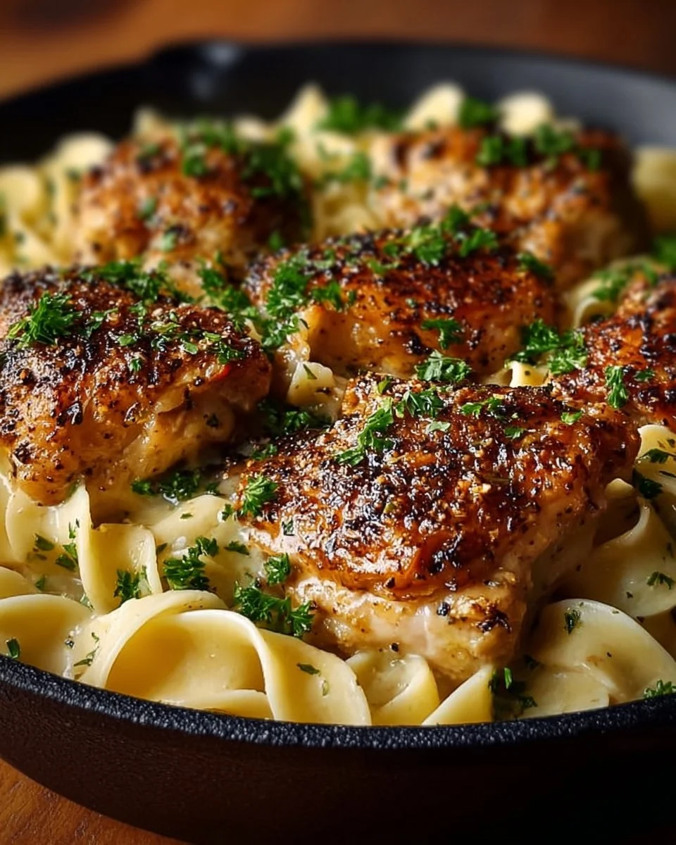 One-Pan Chicken with Buttered Noodles dish featuring tender chicken and buttery noodles