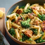 Delicious one-skillet chicken alfredo pasta served on a plate