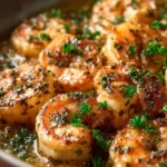 Delicious plate of simple shrimp scampi with garlic and parsley