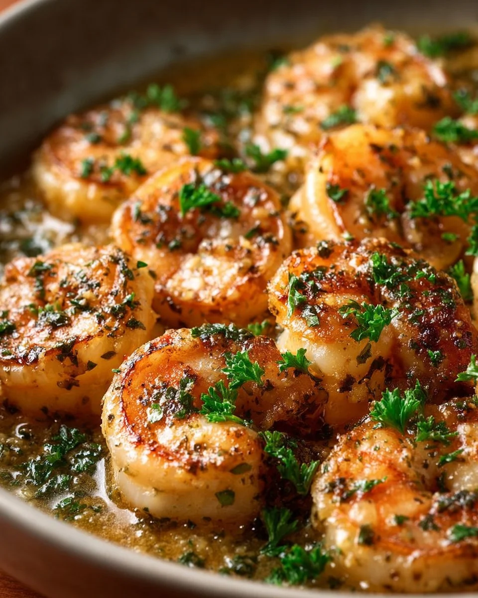 Delicious plate of simple shrimp scampi with garlic and parsley