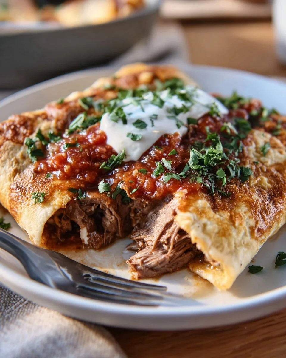 Delicious Slow Cooker Beef Enchiladas topped with cheese and fresh ingredients.
