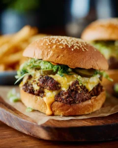 Delicious homemade smash burgers cooking on a grill