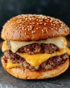 Perfectly cooked smash burgers on the griddle, ready to serve.