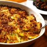 Delicious summer squash gratin topped with cheese and herbs