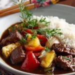 Delicious Sweet and Sour Beef dish served with colorful vegetables