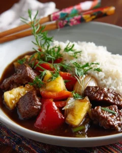 Delicious Sweet and Sour Beef dish served with colorful vegetables