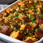 Bowl of vegetarian mushroom stuffing with herbs and spices