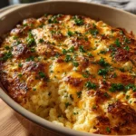 3-Step Chicken Rice Casserole dish with rice, chicken, and vegetables