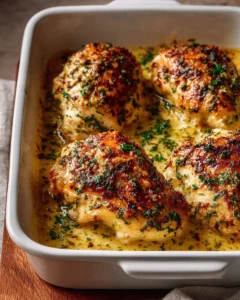Baked garlic butter chicken with melted mozzarella cheese on top