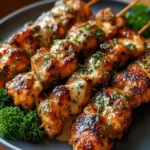 Spicy Bang Bang Chicken Skewers served on a grill platter with sauces