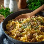 Delicious beef noodles dish with tender beef and flavorful noodles