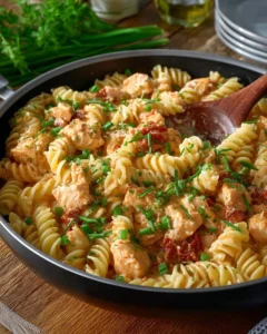 Delicious plate of Buffalo Chicken Pasta with spicy sauce and creamy texture.