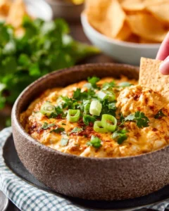 Delicious Cheesy Chicken Queso Dip served in a bowl with tortilla chips
