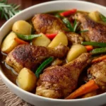 Creamy chicken curry with coconut milk served in a bowl