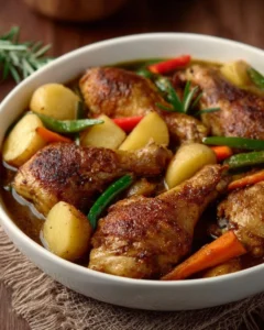 Creamy chicken curry with coconut milk served in a bowl