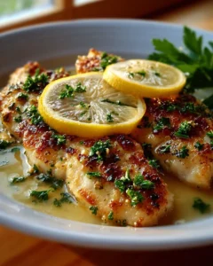 Delicious Chicken Piccata served with capers and lemon sauce
