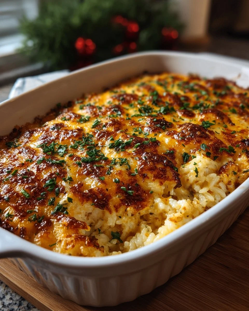 Delicious Chicken Rice Casserole served in a dish with fresh herbs