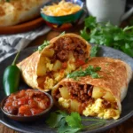 Delicious Chorizo Breakfast Burrito filled with eggs and spices